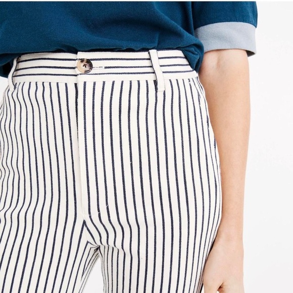 Madewell Navy Blue and White Striped Straight Leg Pants - Picture 3 of 6
